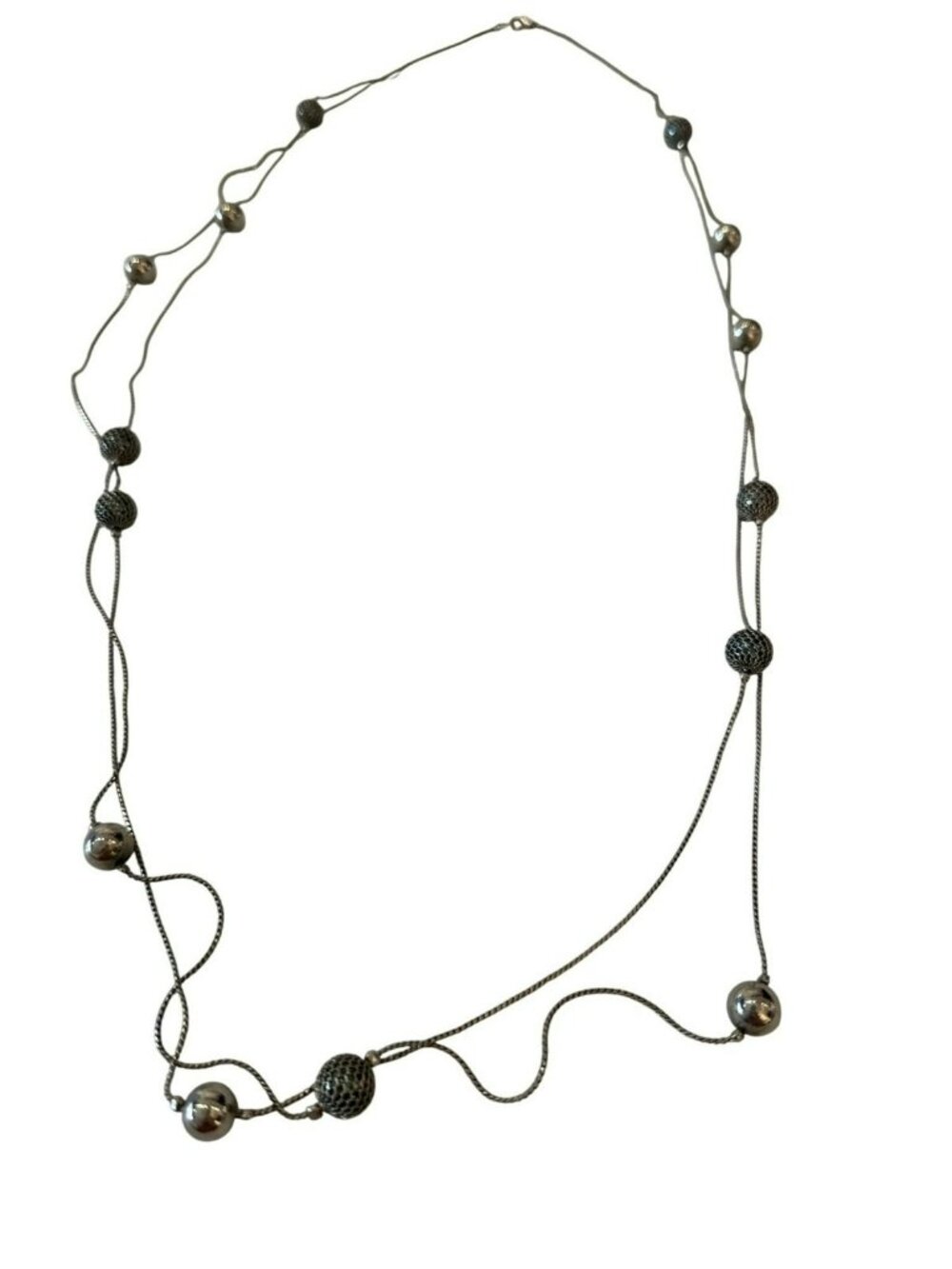 Station Necklace Silver Tone Beaded Chain Mixed Textured Spherical Beads Layered
